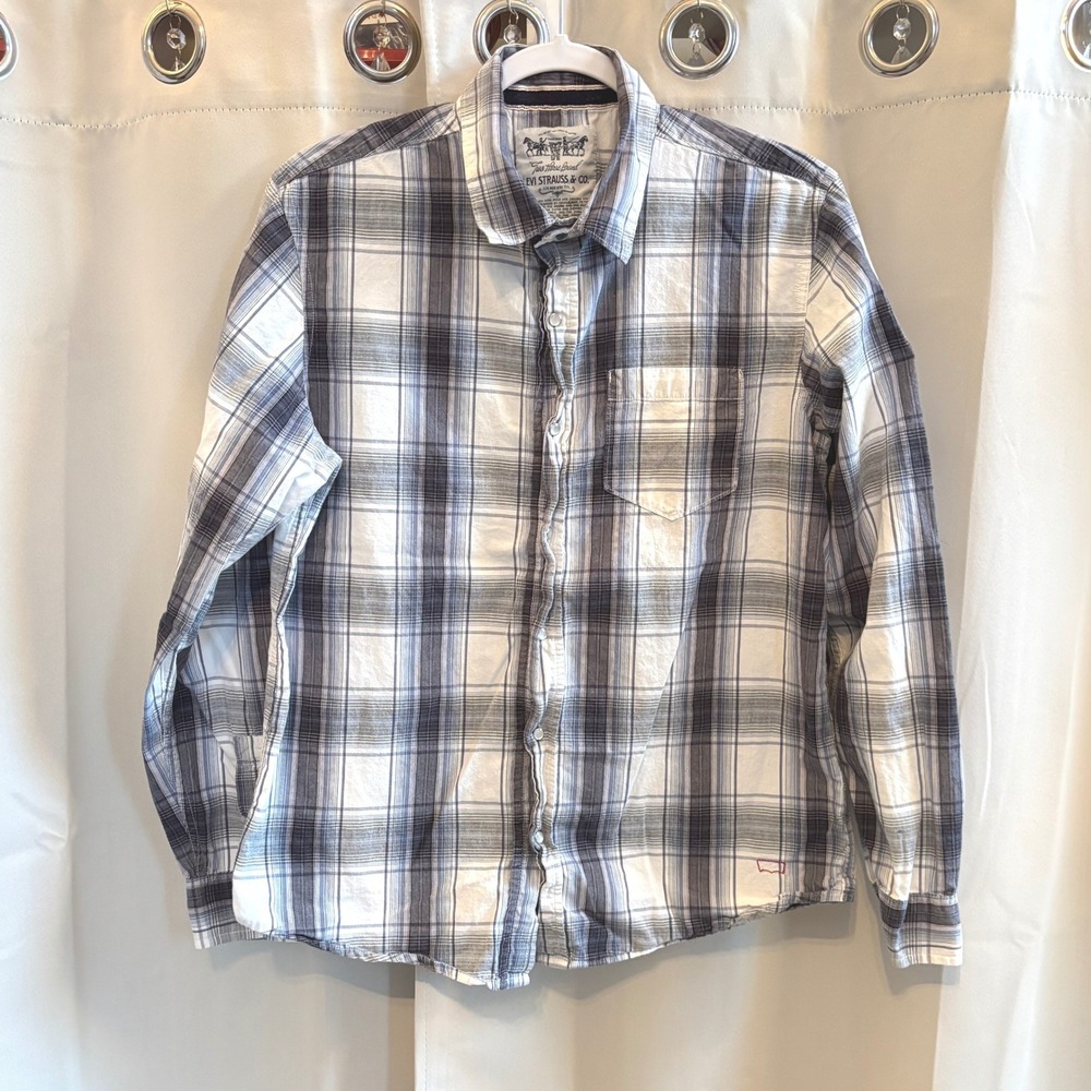 Levi Strauss Mens Medium Plaid Western Button Up Shirt Two Horse Brand 19537 - Picture 1 of 12